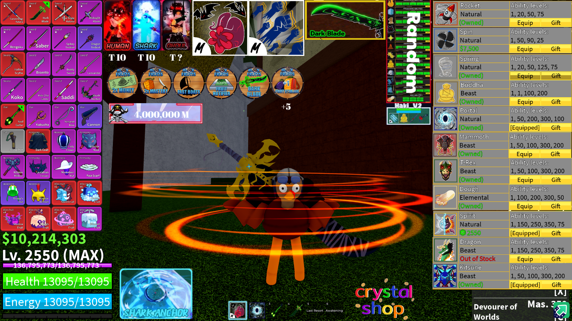 [Blox Fruits] Level 2550| มังกร1ร่าง(เลือกเอง)+จิ้งจอก+บิกมัม+โมจิ+Trex+ช้าง+ประตู+พระถาวร! | พาสขาดดอป/5ช่องผล | 3เผ่า V4 |7หมัด+สมอ+โอเด้ง| ไอดีสะอาด